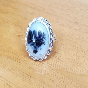 HR Sterling 925 Silver Chunky RING Black White Abstract Oval Jewelry Handmade